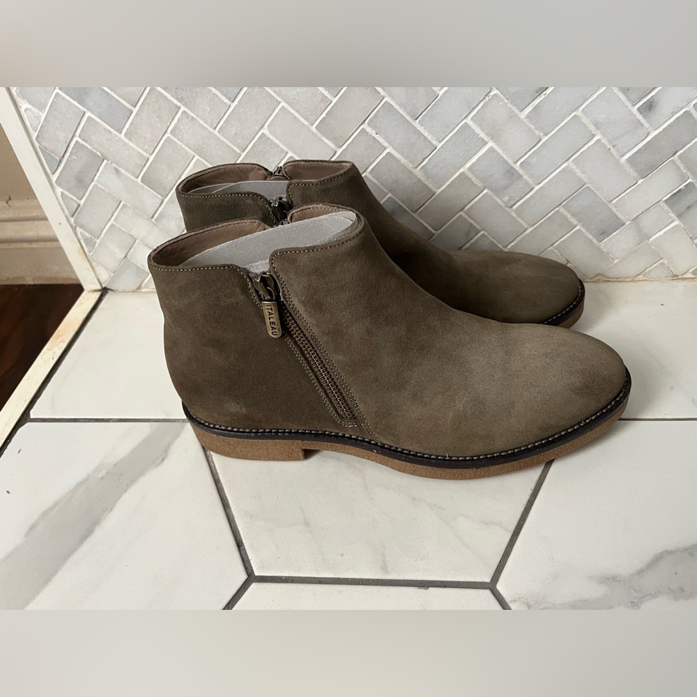 Italeau Tan Suede Side-Zip Ankle Booties for Women